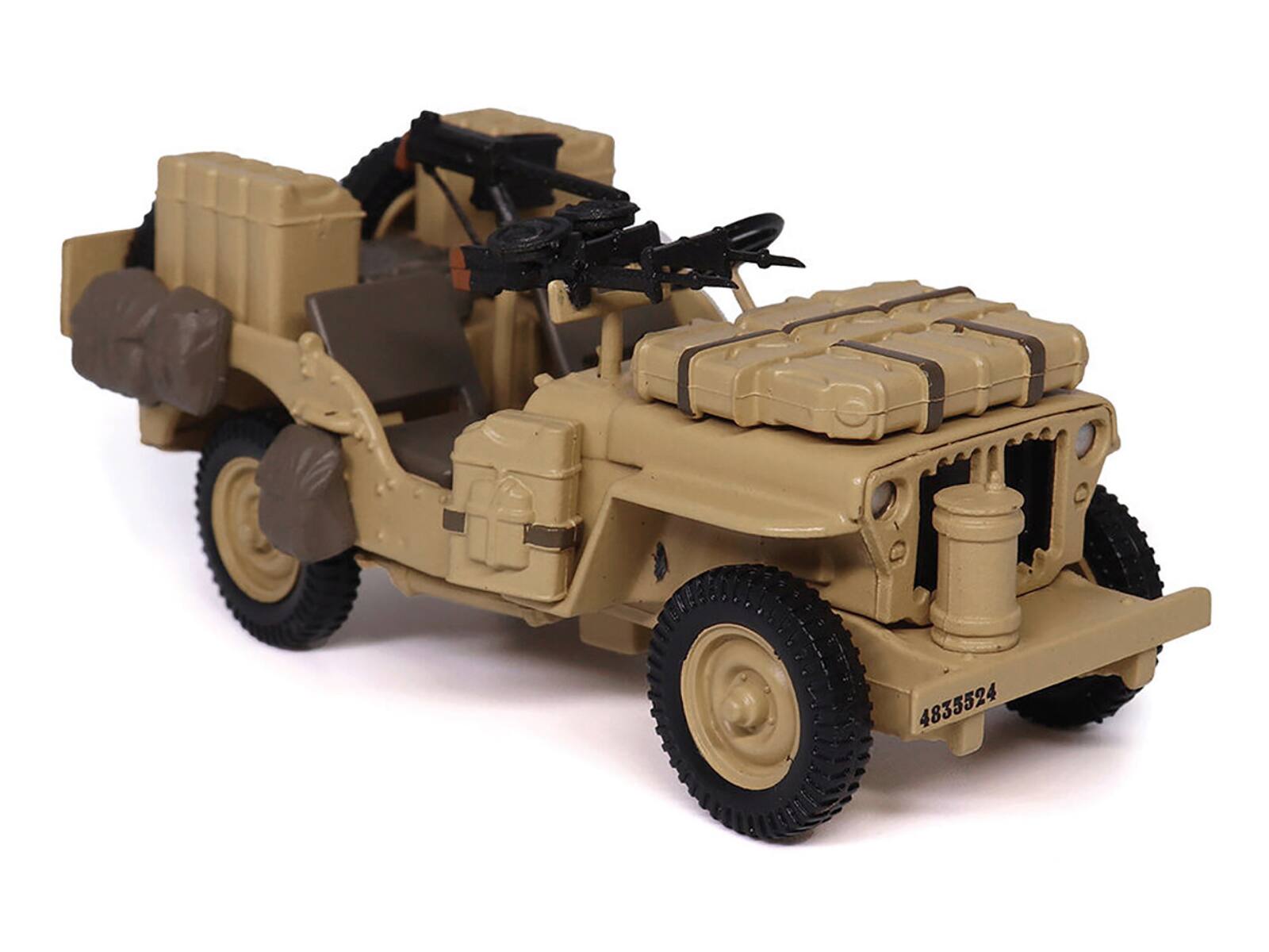 Back. Militaria Die Cast - British SAS 1/4-Ton Willys Jeep with Vickers K Machine Gun Desert Sand British Royal Army 1/43 Diecast Model - Sand.