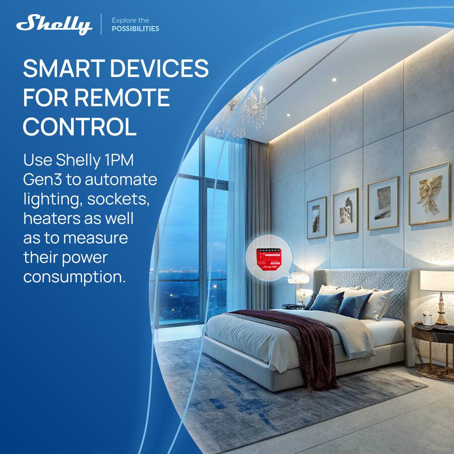 Shelly Remote Socket Shelly 1PM Gen3 16A Smart Relay with Power Measurement (Wi Fi & Matter ...