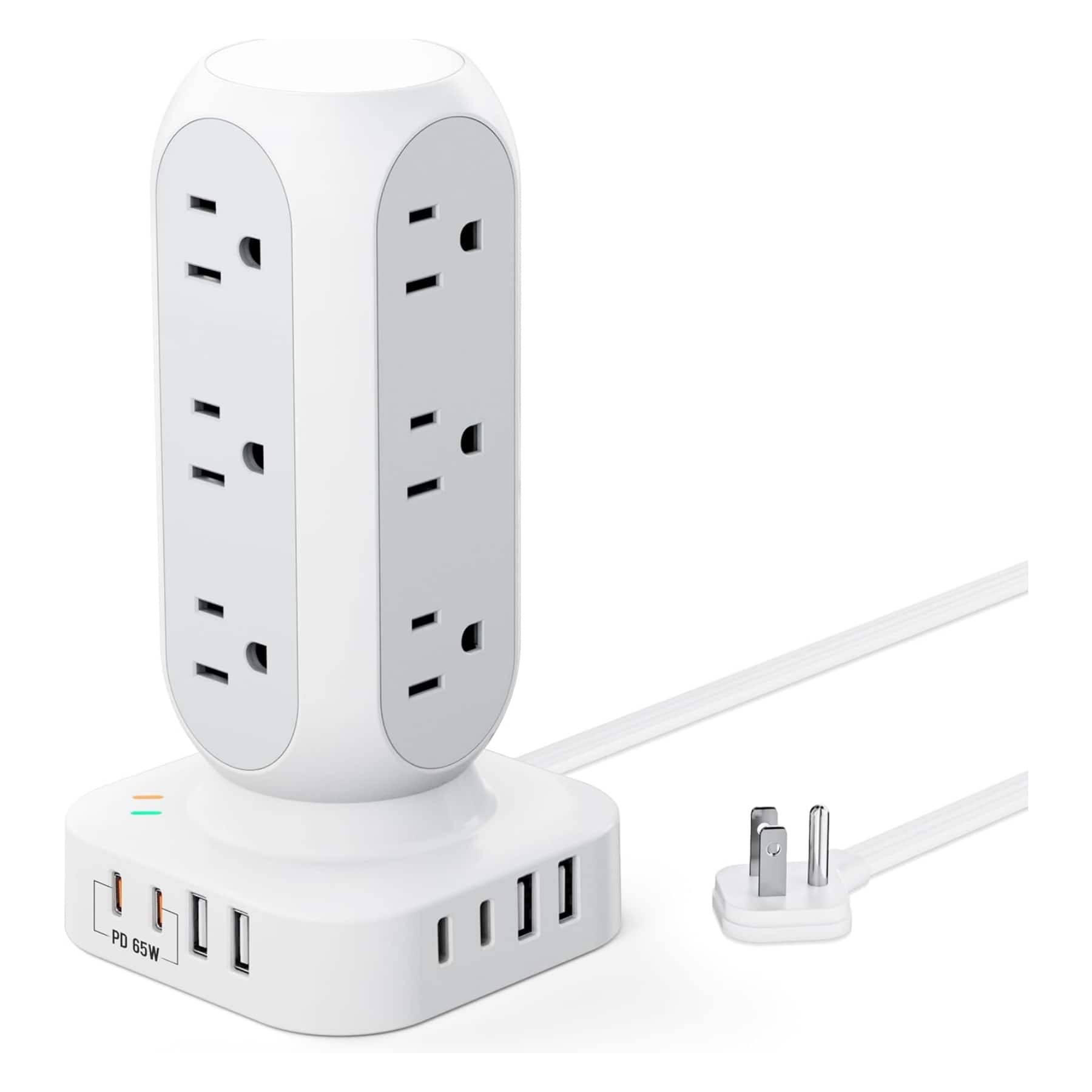 Dazzed Corner - Flat Plug Power Strip,10FT Extension Cord - White