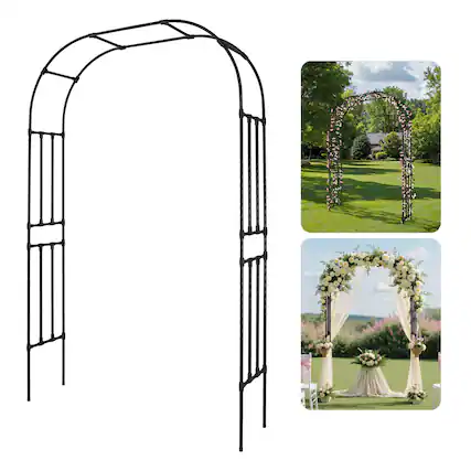 Front. VEVOR - Garden Arbor, 94.5 (H) x 59 (W) x 15.8 (D) in Metal Archway, Sturdy Outdoor Trellis Arch with Stakes, Easy to Assemble - Black.