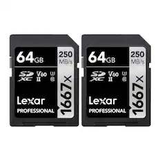 64GB 250 MB/s SD V60 3J XC II C 10 X PROFESSIONAL Lexar 1667x