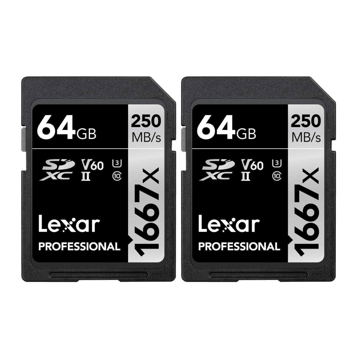 64GB 250 MB/s SD V60 3J XC II C 10 X PROFESSIONAL Lexar 1667x