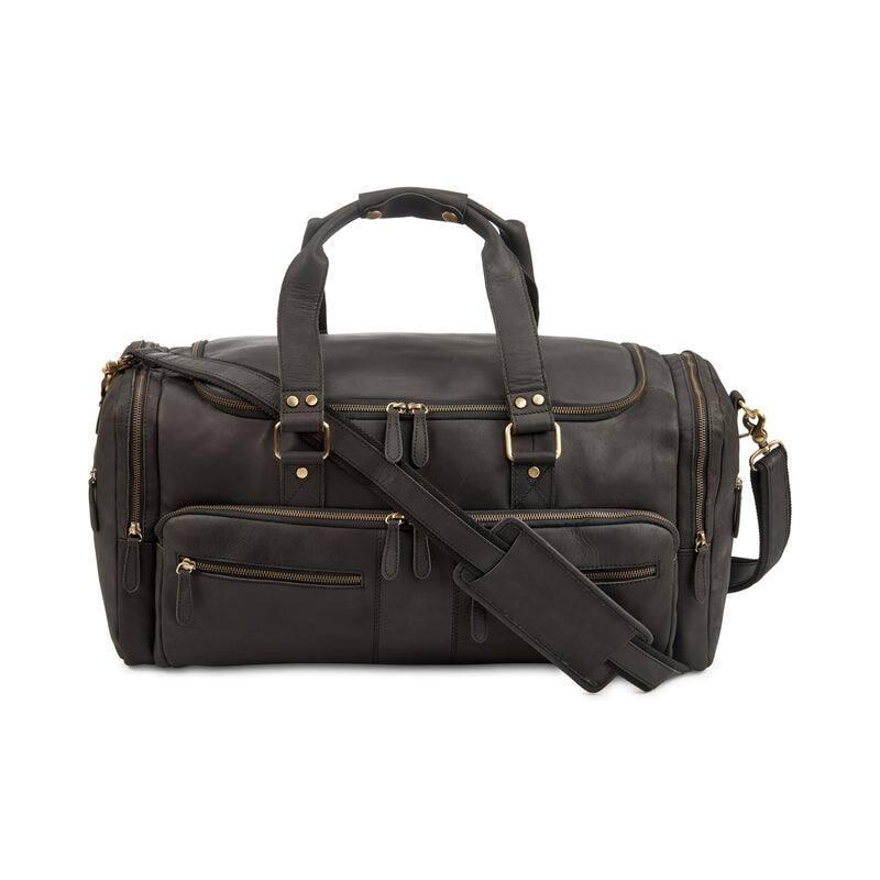 Angle. Luxorro - Leather Duffel Bag For men. 22 Inch - Black.
