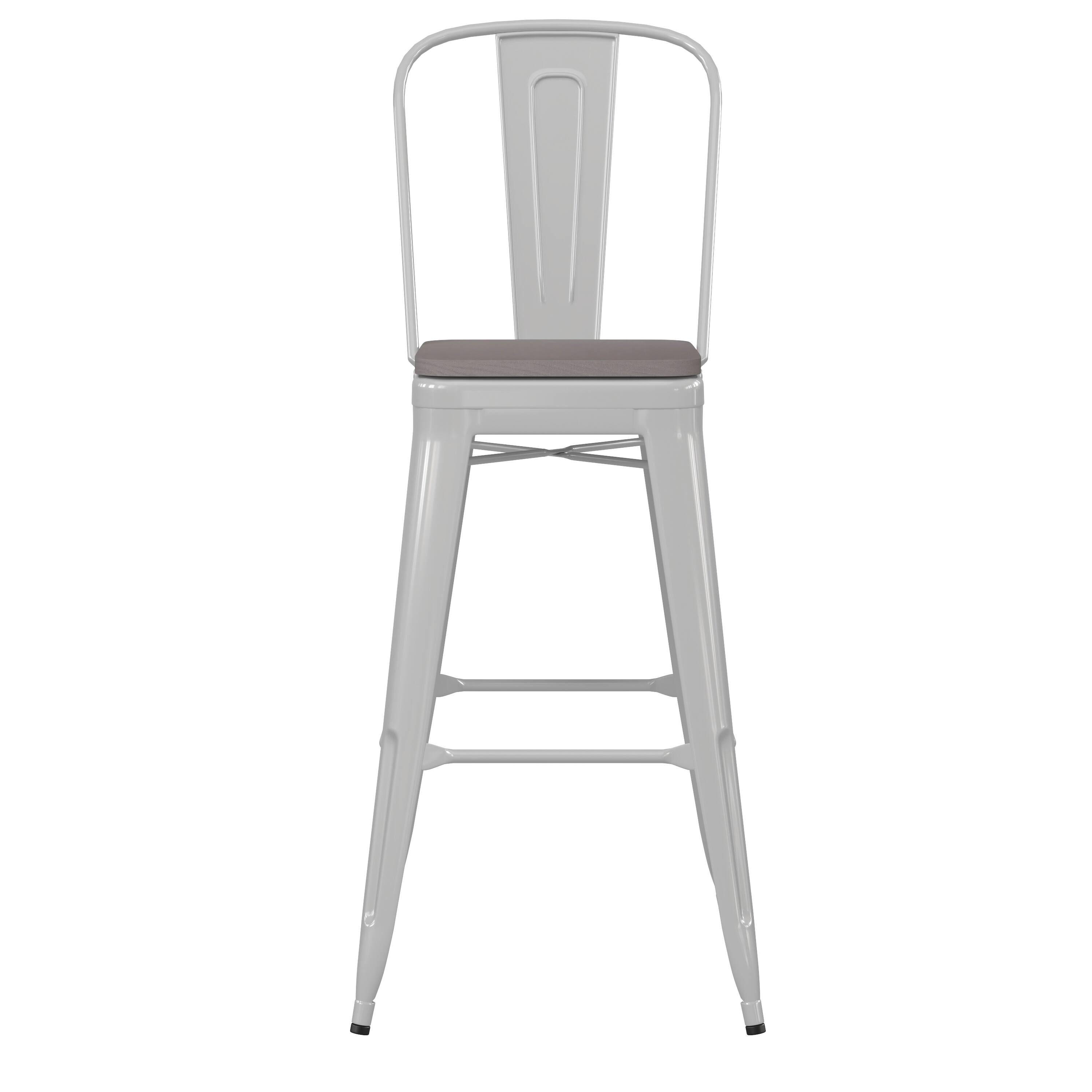 Alt View 10. Emma + Oliver - Kam Metal Indoor-Outdoor Stool with Removable Back and All-Weather Polystyrene Seat - Gray Seat/White Frame.