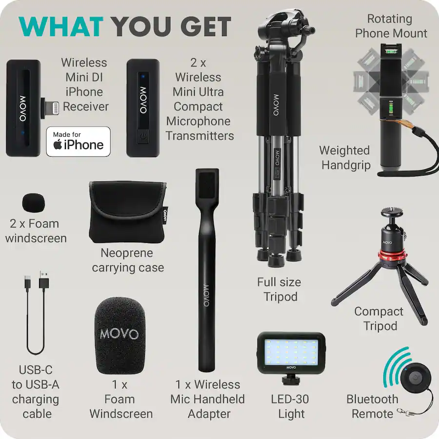 Movo Kit de vlogging USB-C para iPhone 15 - Accesorios del kit de video para tel Movo Kit de vlogging USB-C para iPhone 15 - Accesorios del kit de video para tel