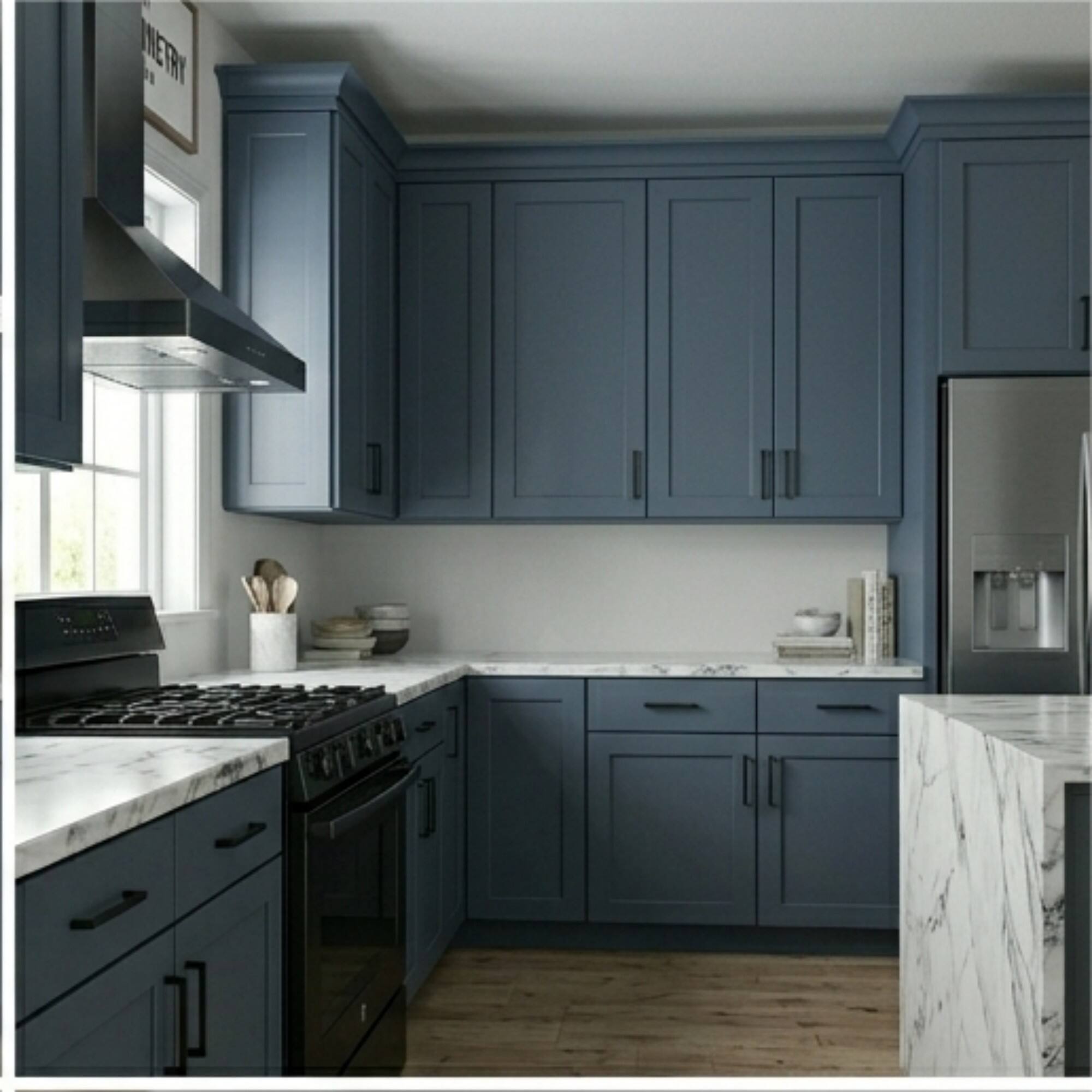 Alt View 4. Boyel Living - 24-in W x 12-in H x 12-in D Shaker RTA Kitchen Wall Cabinet with Soft-Close - Charcoal Blue.
