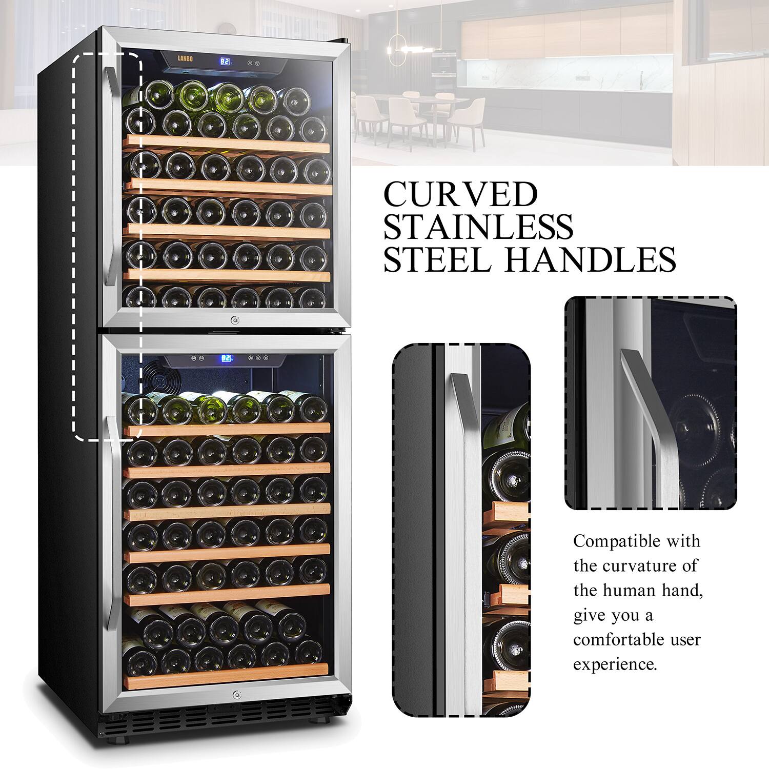 Alt View 20. Lanbo - Freestanding/Built-In 24 Inch 130 Bottle Dual Zone Wine Fridge with Smooth Rolling Shelves and 2 Independent Zones - Black.