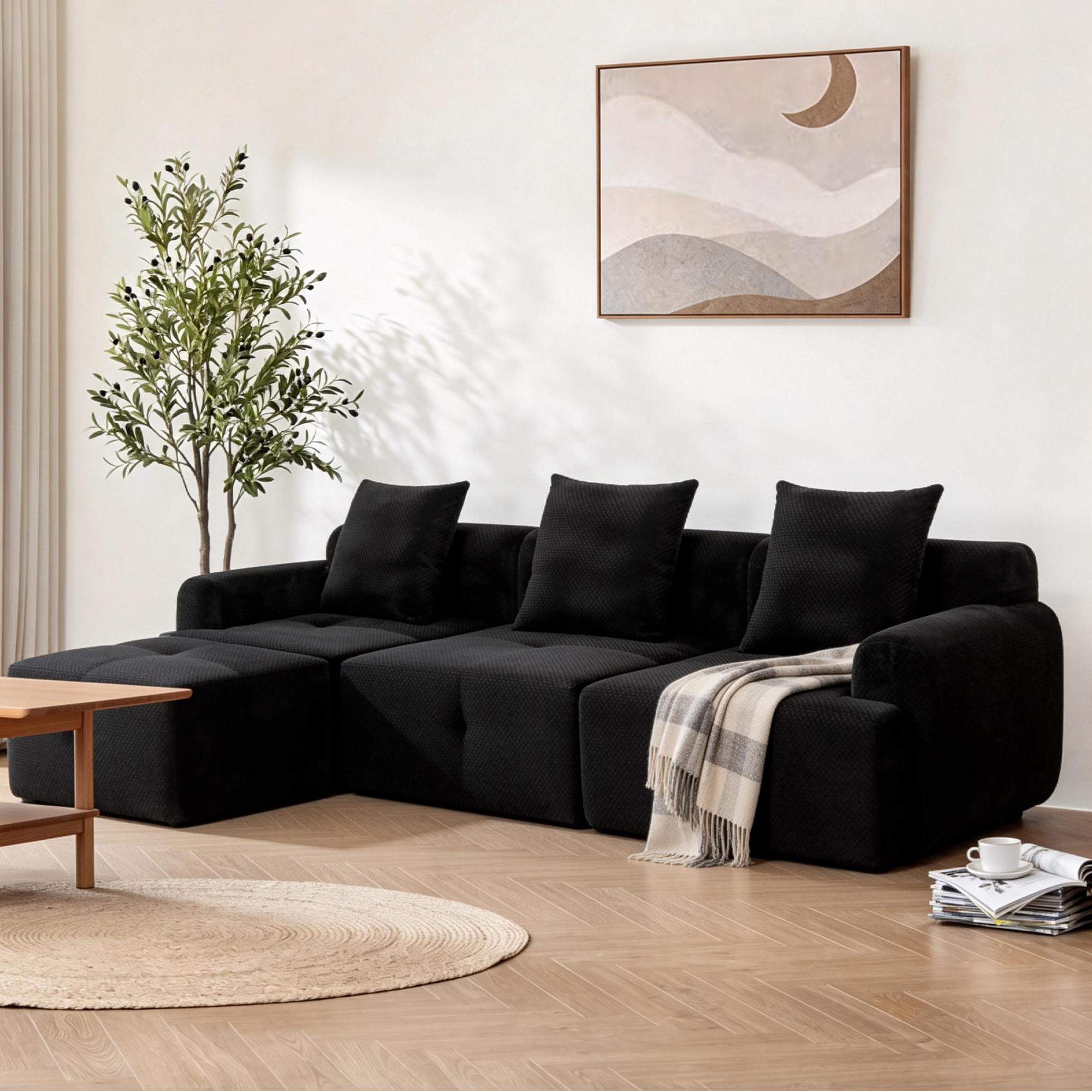 Angle. Roomtec - Sectional Cloud Sofa for Living Room Modular Sectional Sofa - Black.