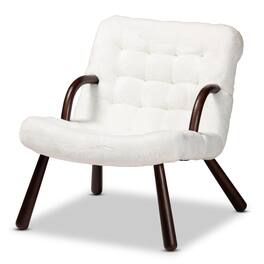 Baxton Studio - Eisa Modern and Contemporary Sherpa Upholstered and Walnut Finished Wood Accent Chair - White/Walnut Brown