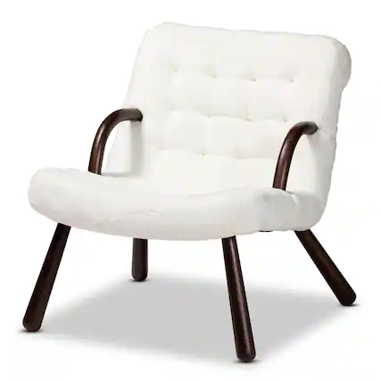 Front. Baxton Studio - Eisa Modern and Contemporary Sherpa Upholstered and Walnut Finished Wood Accent Chair - White/Walnut Brown.