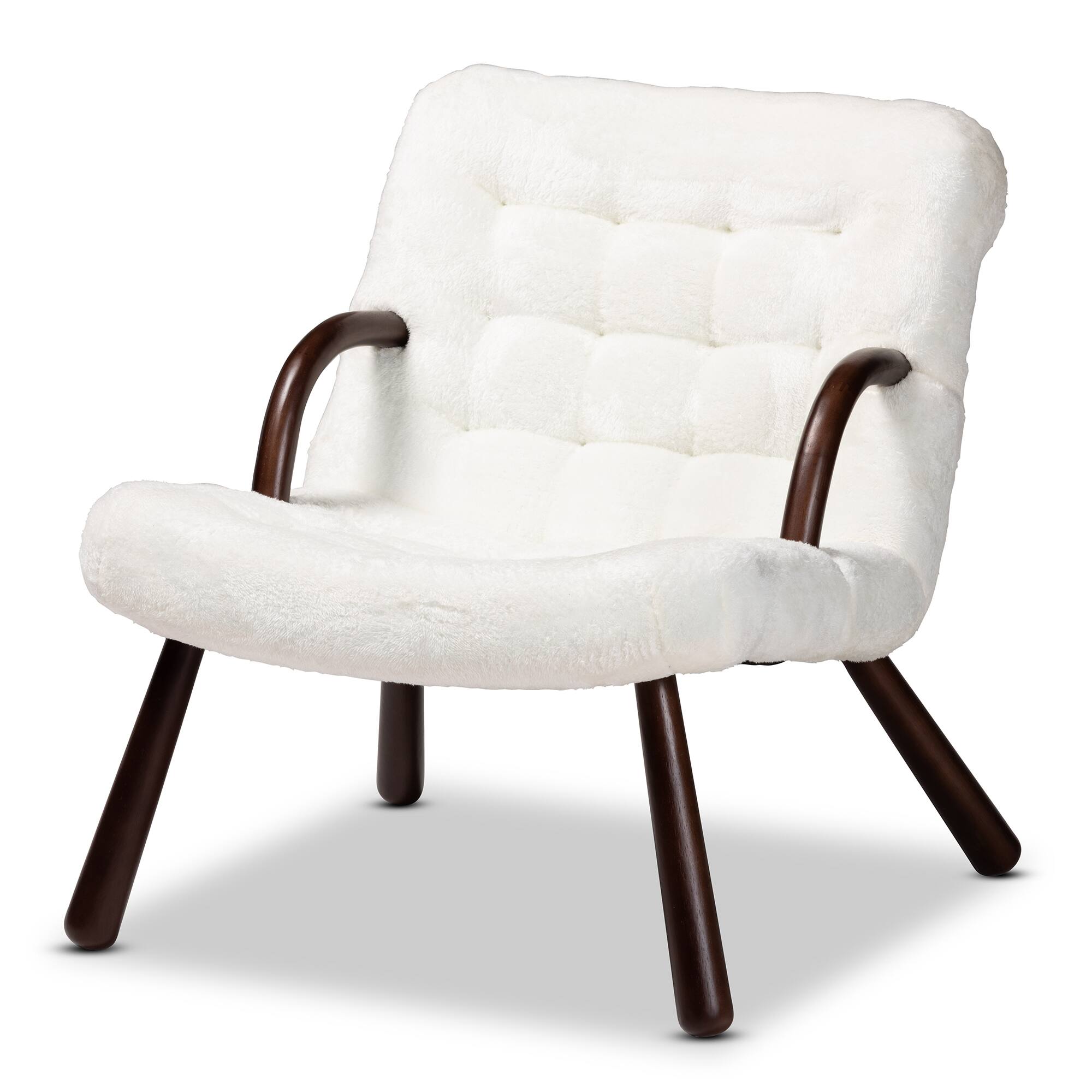 Front. Baxton Studio - Eisa Modern and Contemporary Sherpa Upholstered and Walnut Finished Wood Accent Chair - White/Walnut Brown.