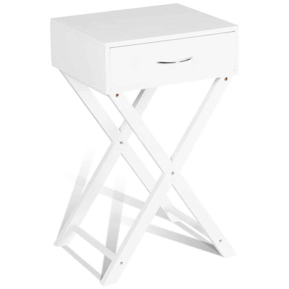 Left. Kadyn - Design Sofa Side Table with X-Shape Drawer for Living Room Bedroom-White, Space-Saving End Table, Durable MDF - White.