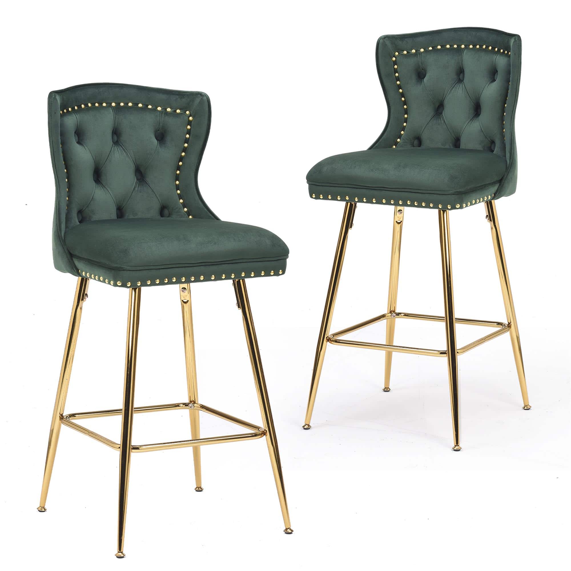 Boyel Living - Bar Stools Set of 2 Velvet Counter Height Bar Stools with Metal Legs Button Tufted and Nailheads Trim - Green price history on PriceWatchPro