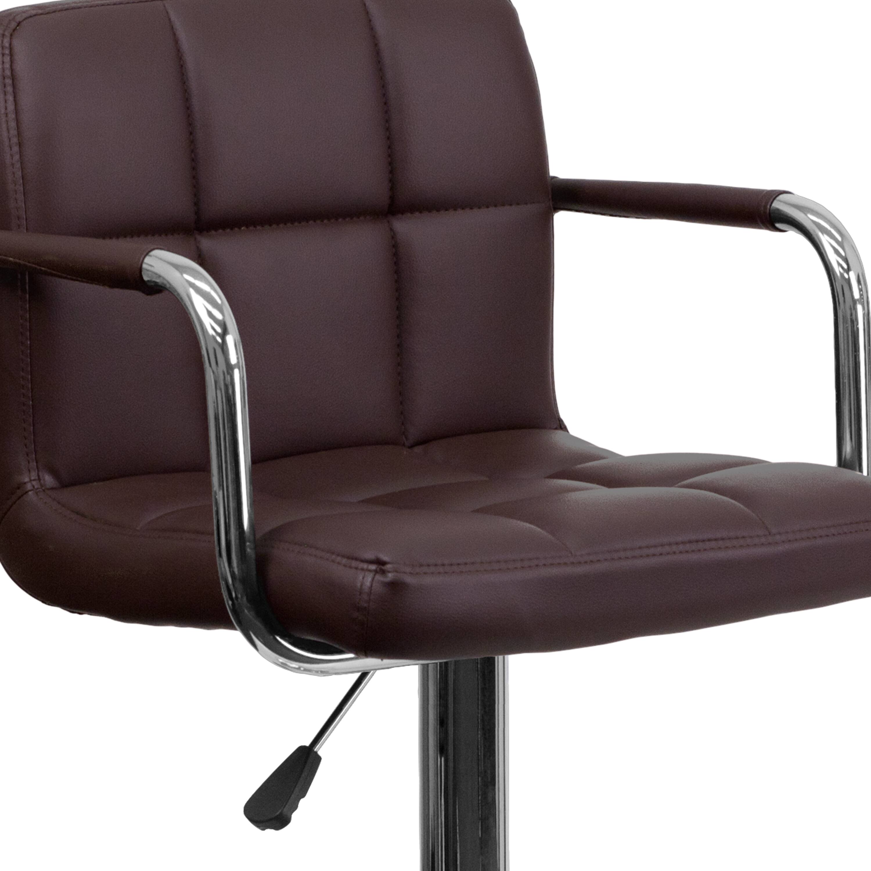 Alt View 8. Emma + Oliver - Contemporary Quilted Vinyl Adjustable Height Barstool with Arms - Brown.