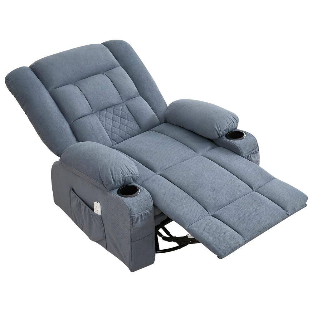 Alt View 4. Kadyn - Oversized Swivel Recliner Chair with Massage & Heat, 350lb Capacity, 8 Vibration Modes, USB Port, Blue - Blue.