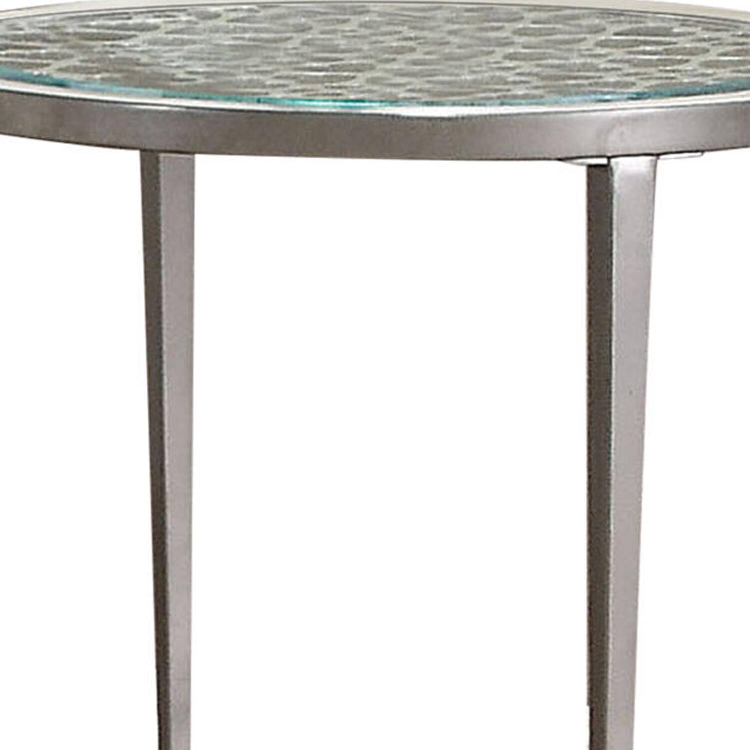 Alt View 2. Manhattan Lane - Round Glass Top Metal End Table with Sleek Tapered Legs - Silver.