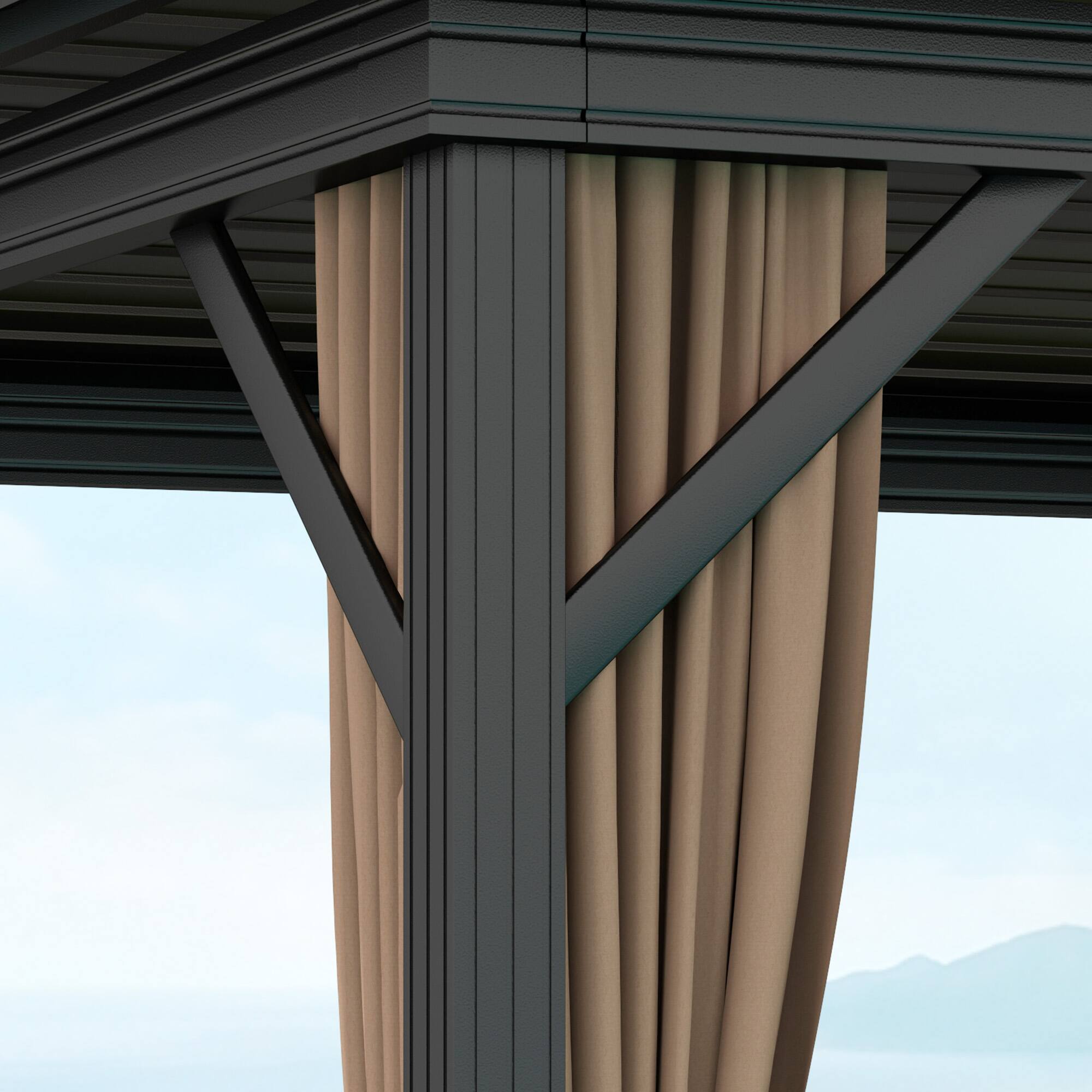 Alt View 8. Outsunny - 10' x 10' Hardtop Gazebo Canopy with Galvanized Steel Double Roof, Aluminum Frame, Permanent Pavilion Outdoor Gazebo - Brown.