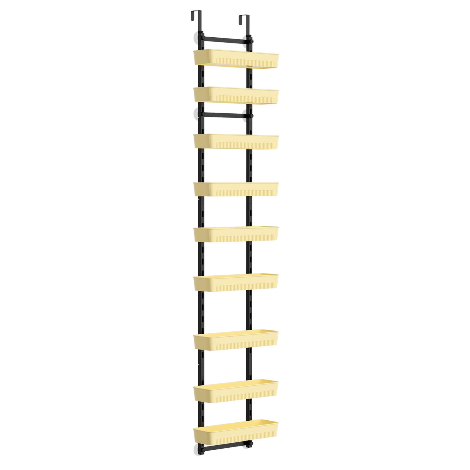 Angle. Oumilen - Over-the-Door 9-Tier Hanging Organizer, 9 Removable Cream Yellow Baskets Adjustable Frame for Pantry Bathroom - Yellow.