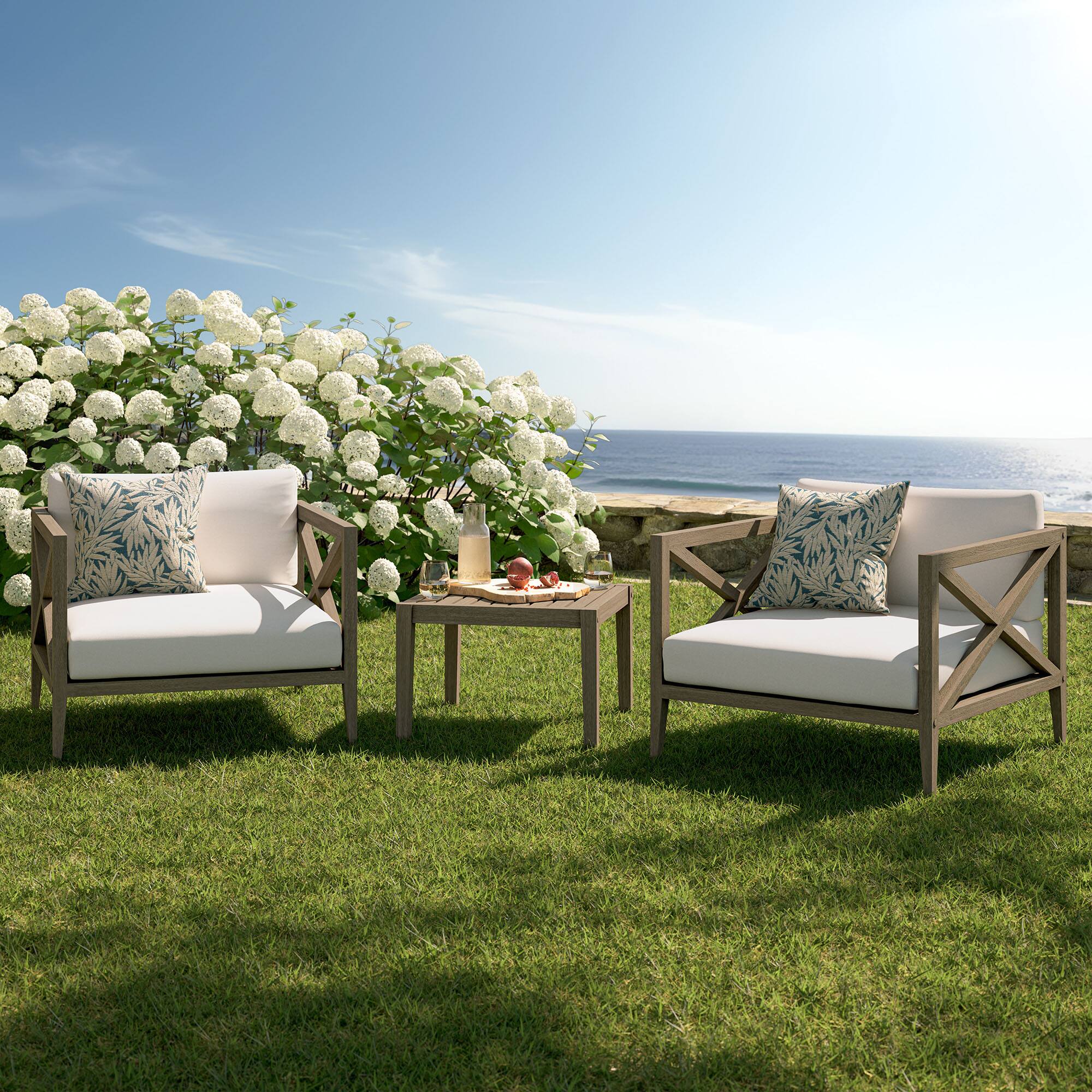 Alt View 4. Modway - Northlake 3-Piece Outdoor Patio Teak Wood Furniture Set with 2 Armchairs and Side Table - Weathered Gray.