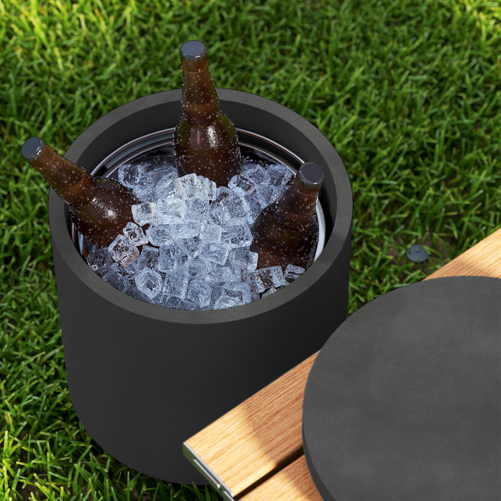 Alt View 8. Homcom - 2.6 Gal Outdoor Cooler Side Table w/ Removable Ice Bucket, Storage, 3-in-1 Design for Patio - Gray.