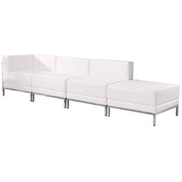 Emma + Oliver - Home Office Faux Leather 4 Piece Open Seated Chair & Ottoman Set with Ganging Clips - Melrose White