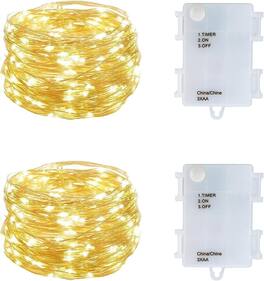 THIRSTY TURTLE - 2pk Battery Mini LED Fairy Lights, 50 LEDs, 18ft Silver Wire, Warm White