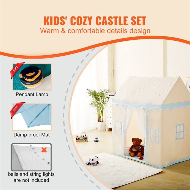 KIDS' COZY CASTLE SET  
Warm & comfortable details design  

- Pendant Lamp (GIFT)  
- Damp-proof Mat (GIFT)  

balls and string lights are not included