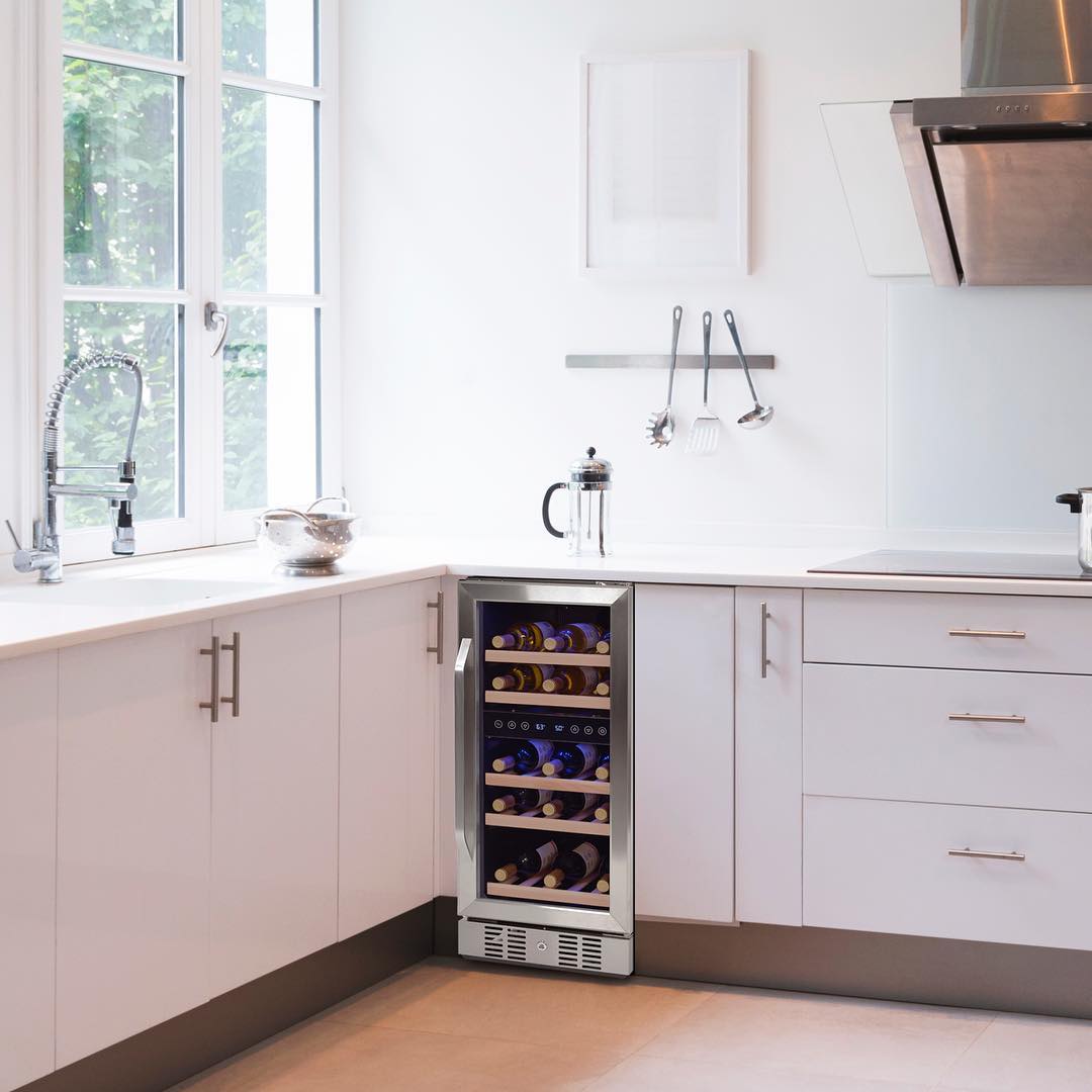 Alt View 11. NewAir - 15” Built-in 29 Bottle Dual Zone Compressor Wine Fridge with Beech Wood Shelves - Stainless steel.