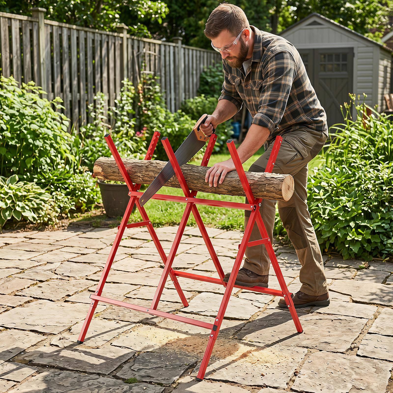 Alt View 4. Costway - Costway Folding Log Saw Horse with Anti-Slip Sawteeth and Non-Slip Foot Pads for Firewood - Red.