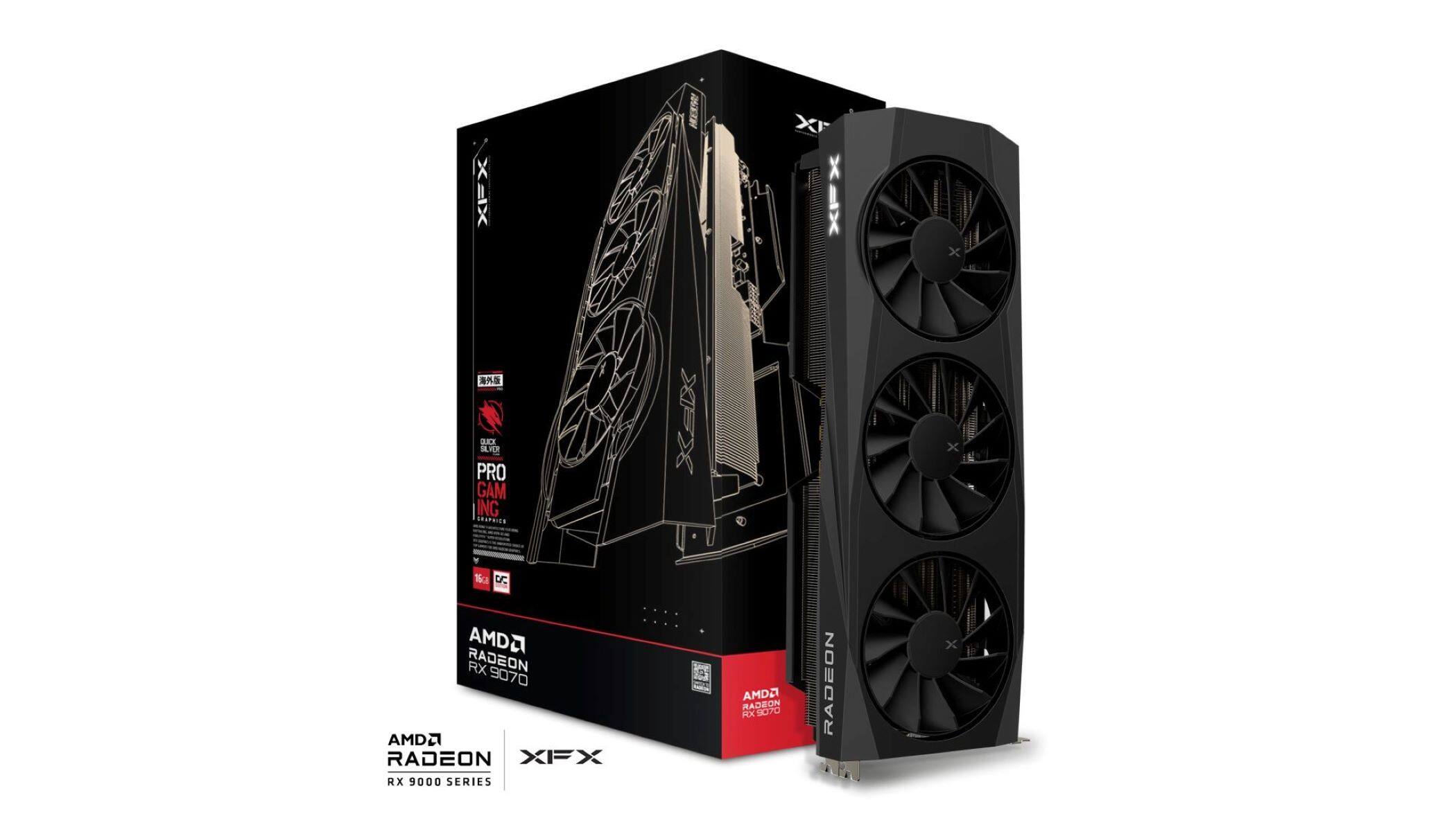 AMD Radeon RX 9070 graphics card, manufactured by XFX, is designed for gaming and high-performance computing. It is part of the RX 9000 series and features a powerful GPU with advanced features and capabilities. The card is packaged in a box, which includes a user manual and a driver CD for easy installation and setup.