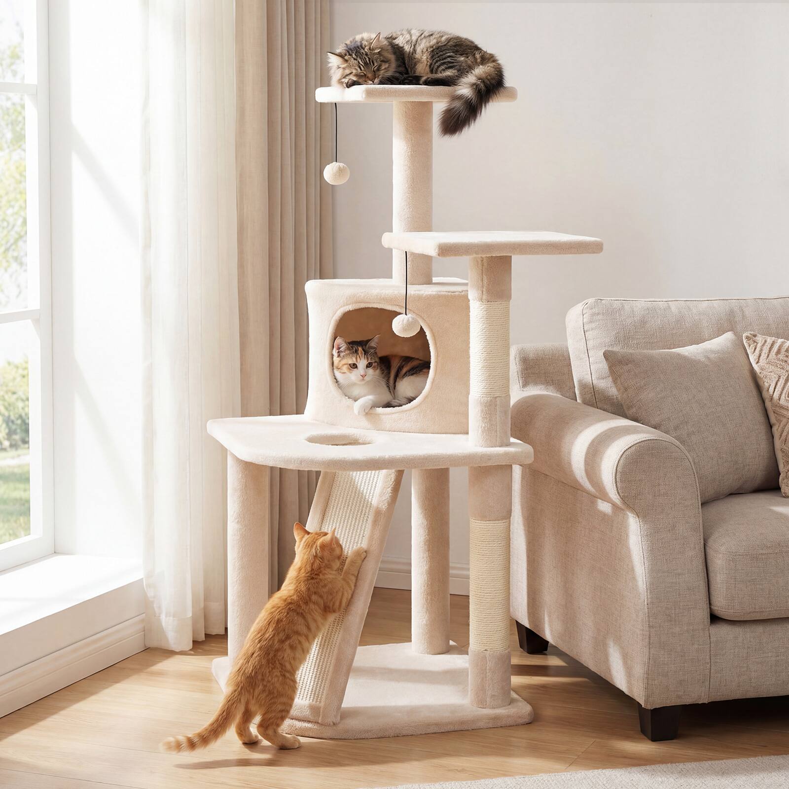 Alt View 1. Gymax - Gymax Cat Tree Multi-Level Cat Tower w/ Top Perches & Cozy Condo Climbing Ladder Beige.