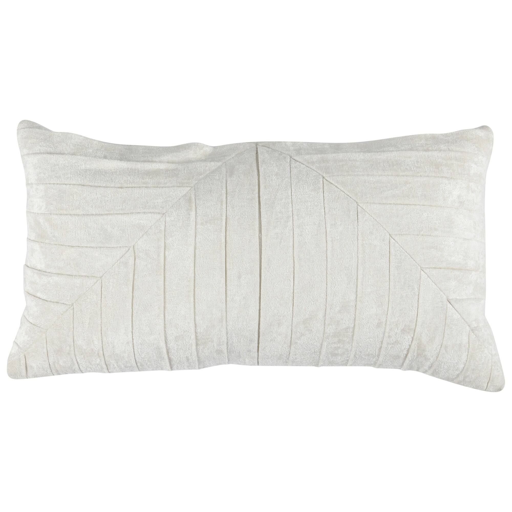 Front. Manhattan Lane - 14 x 26 Lumbar Accent Throw Pillow, Hand Pleated, Vintage - Ivory White.