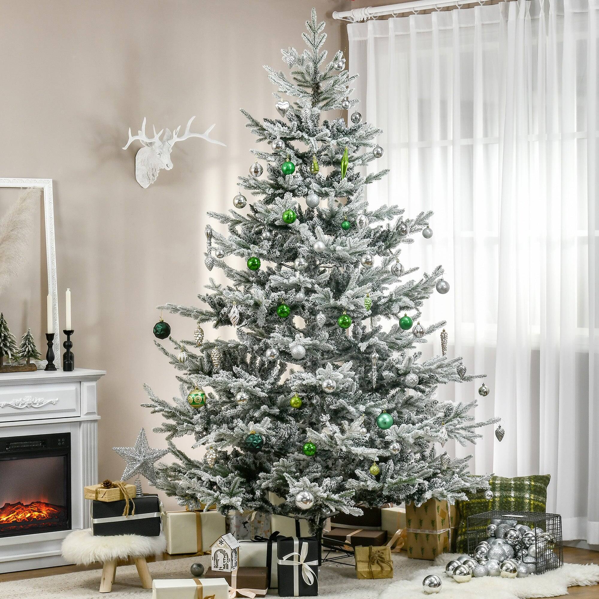 Alt View 4. Hivvago - 8 Foot Pine Snow Flocked Artificial Christmas Tree with 1479 Realistic Cedar Branches - Green.