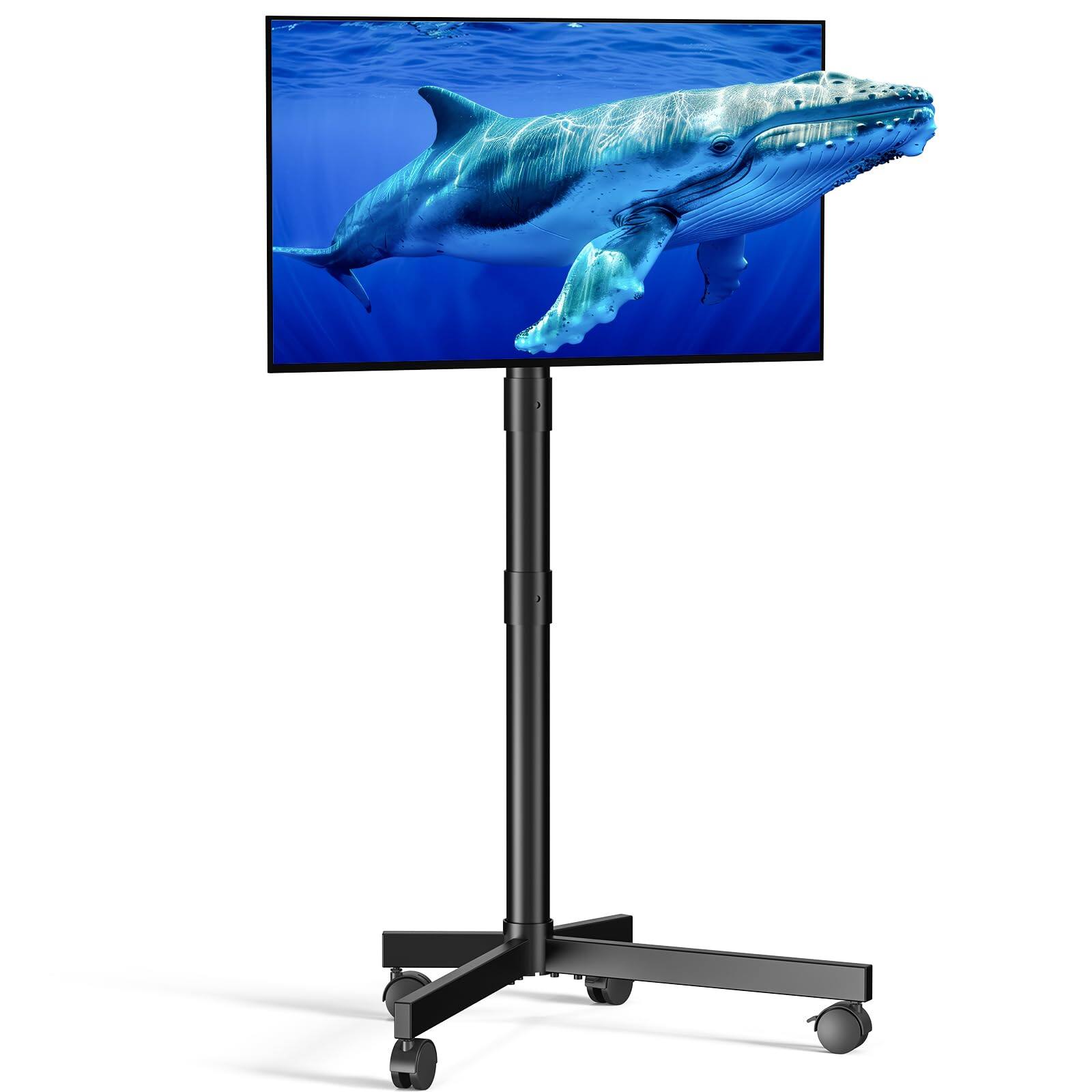 Refined Abode Design - Mobile Tv Cart For 23 Lcd Led Oled Flat Curved Screen Tvs Height Adjustable Rolling Floor Stand With Shelf - Black 23-60 Inch No Shelf