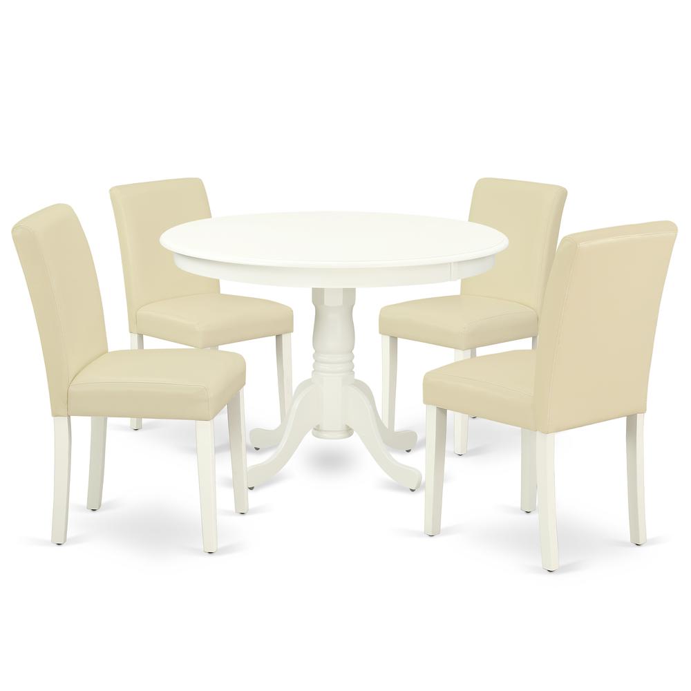 Back. East West Furniture - Dining Room Set Linen White - Brown.