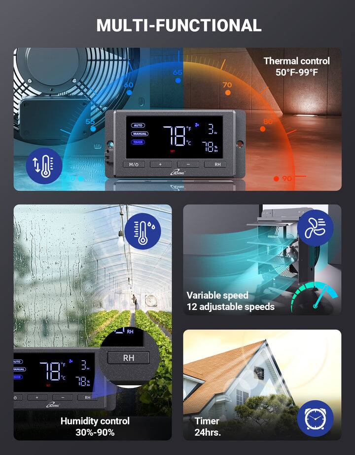 MULTI-FUNCTIONAL

Thermal control  
50°F-99°F

Variable speed  
12 adjustable speeds

Humidity control  
30%-90%

Timer  
24hrs.