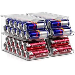 Sorbus - Skinny Soda Can Organizer for Refrigerator - Stackable Slim Can Holder Dispenser (4-Pack) - Clear