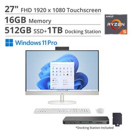 HP - 27" FHD Touch All-in-One Desktop,Ryzen 5 7520U,16GB RAM,512GB SSD+1TB Dock Set,Wireless Keyboard&Mouse,Win11Pro - White
