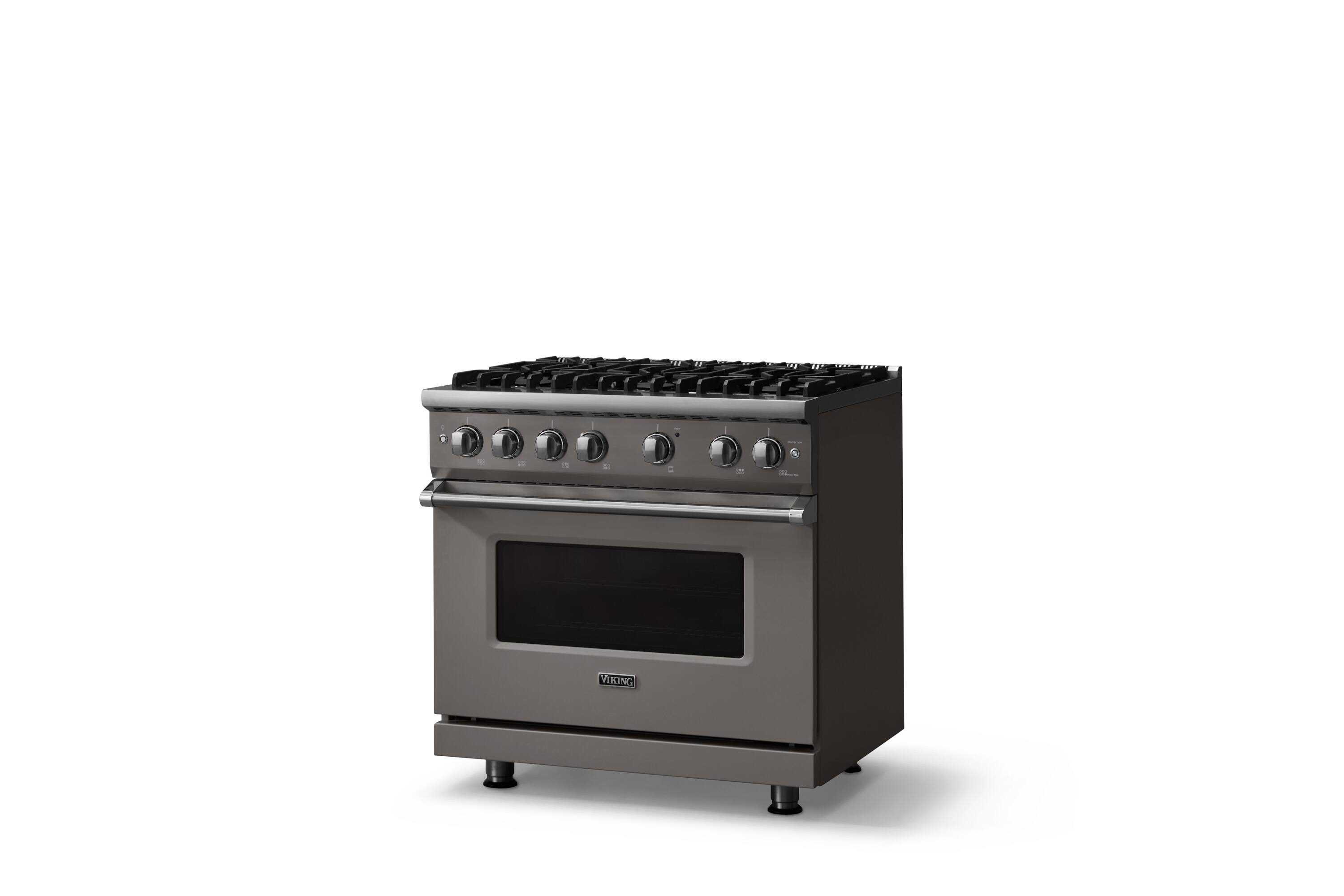 Angle. Viking - Pro 5 Series 5.1 Cu. Ft. Freestanding Sealed 6 Burner Liquid Propane Gas Convection Range - Damascus Gray - Damascus Gray.