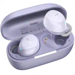 TOZO - A1 True Wireless Earbuds, 32H Play, Premium Sound, Fast Pairing, APP‑32EQ, Waterproof, Lightweight Comfort‑Fit - Purple