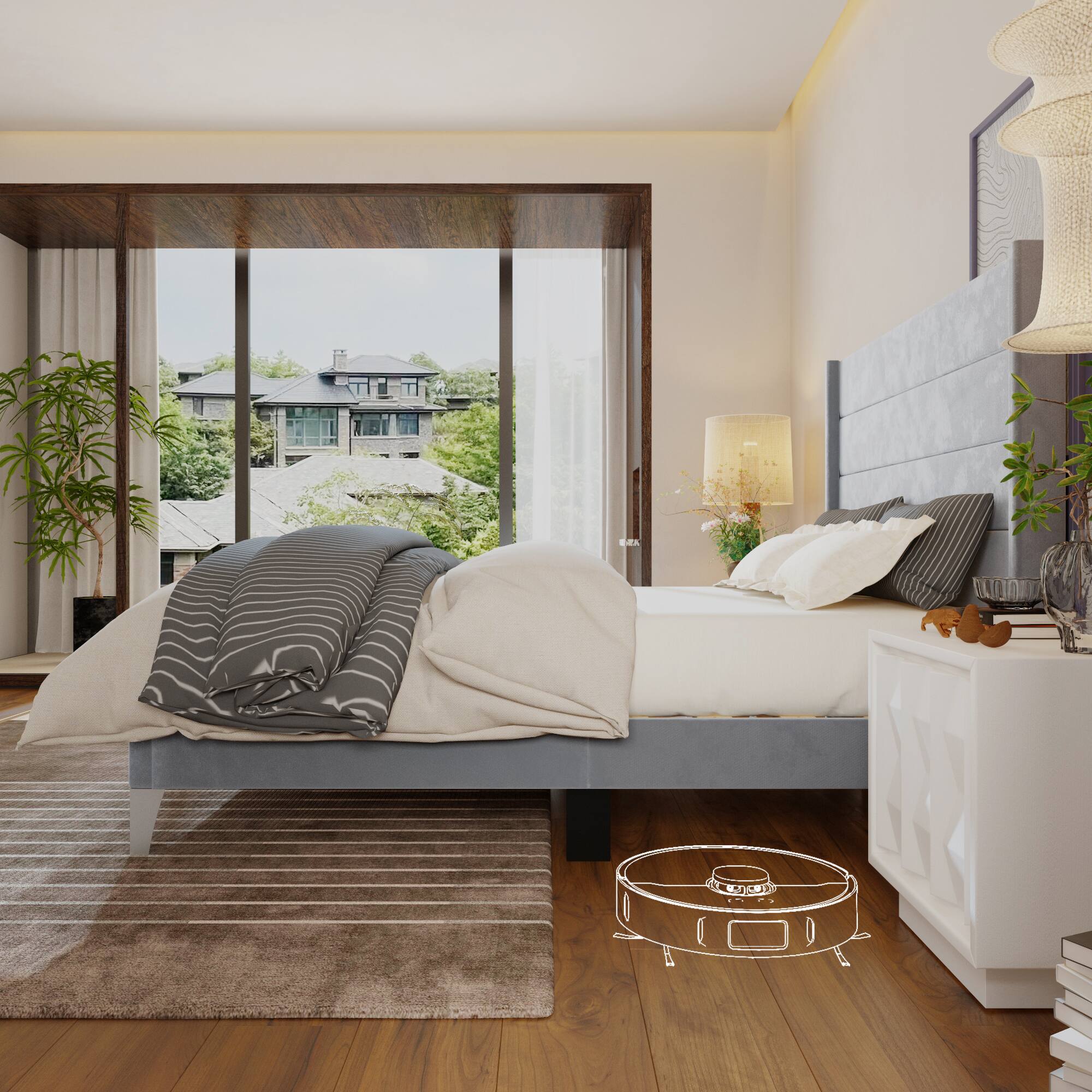 Alt View 7. Famapy - Famapy Upholstered Bed Frame - Thickened Slats, Stable Support, Soft Headboard - Blue.