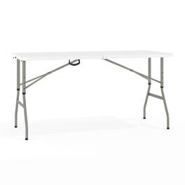 Emma + Oliver - 5-Foot Height Adjustable Bi-Fold Plastic Banquet and Event Folding Table with Carrying Handle - Granite White