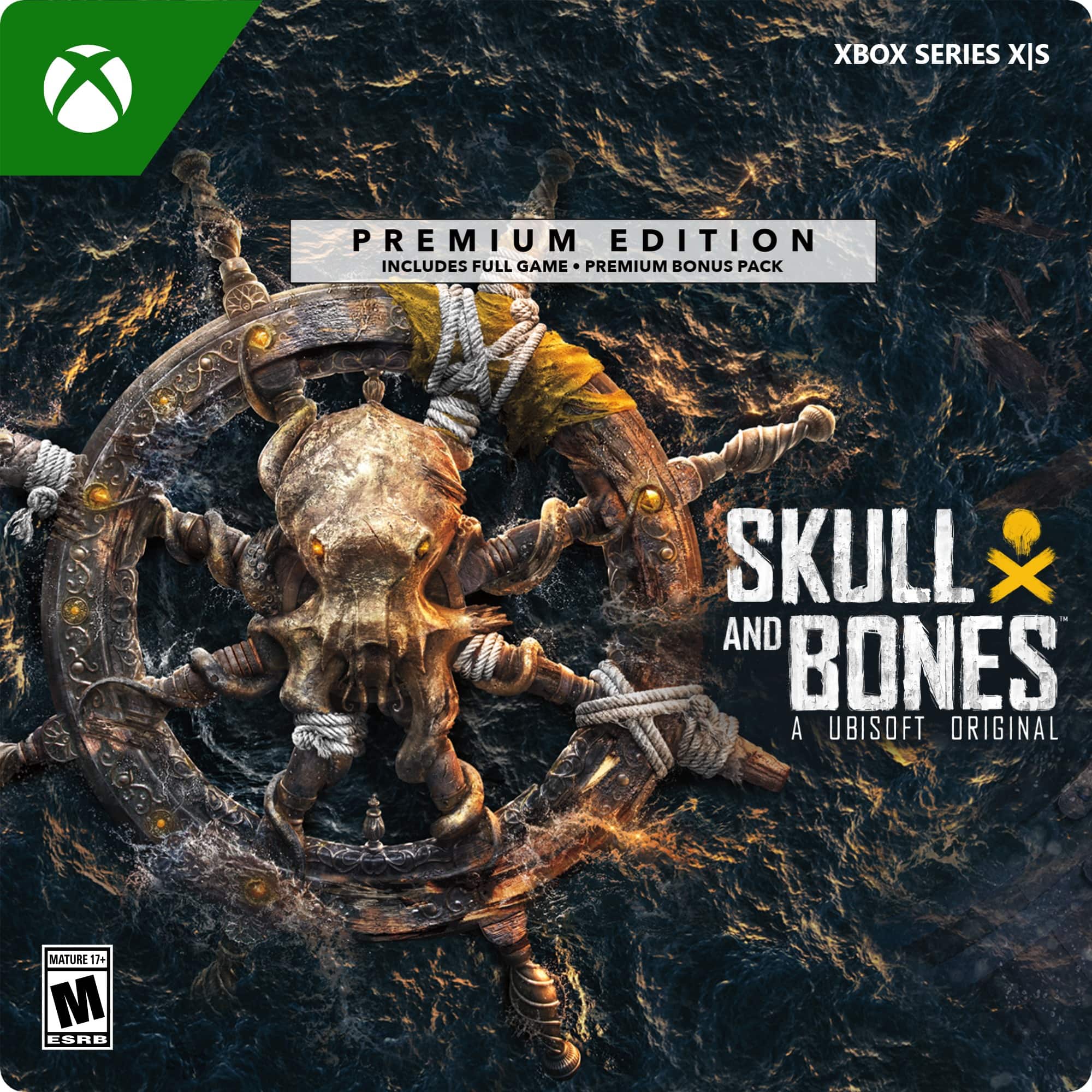 Xbox Series X Premium Edition includes full game, premium bonus pack, and Skull & Bones, a Ubisoft original. Mature 17+.