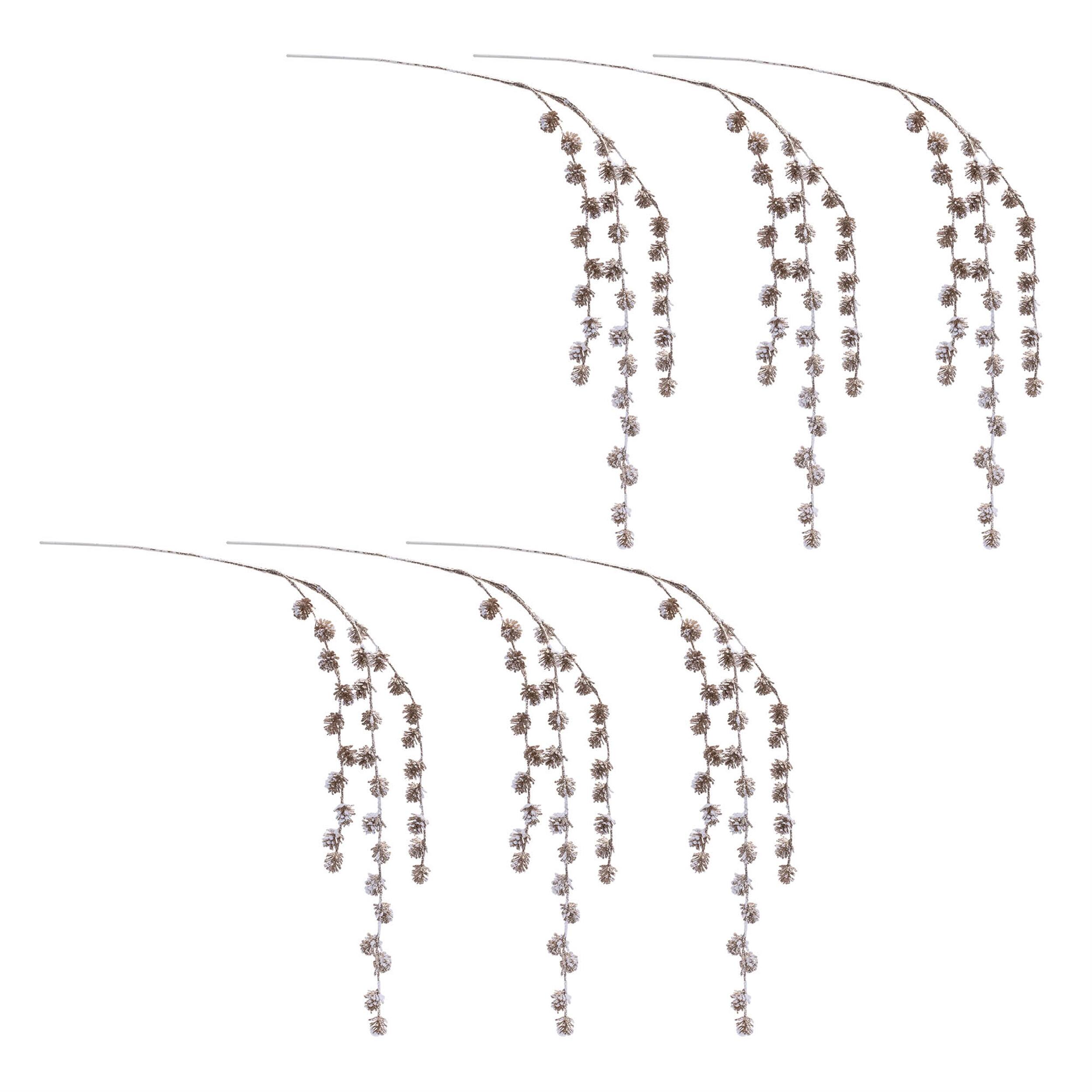 Left. BreeBe - Snowy Hanging Pinecone Spray (Set of 6) - Gold, Gray.