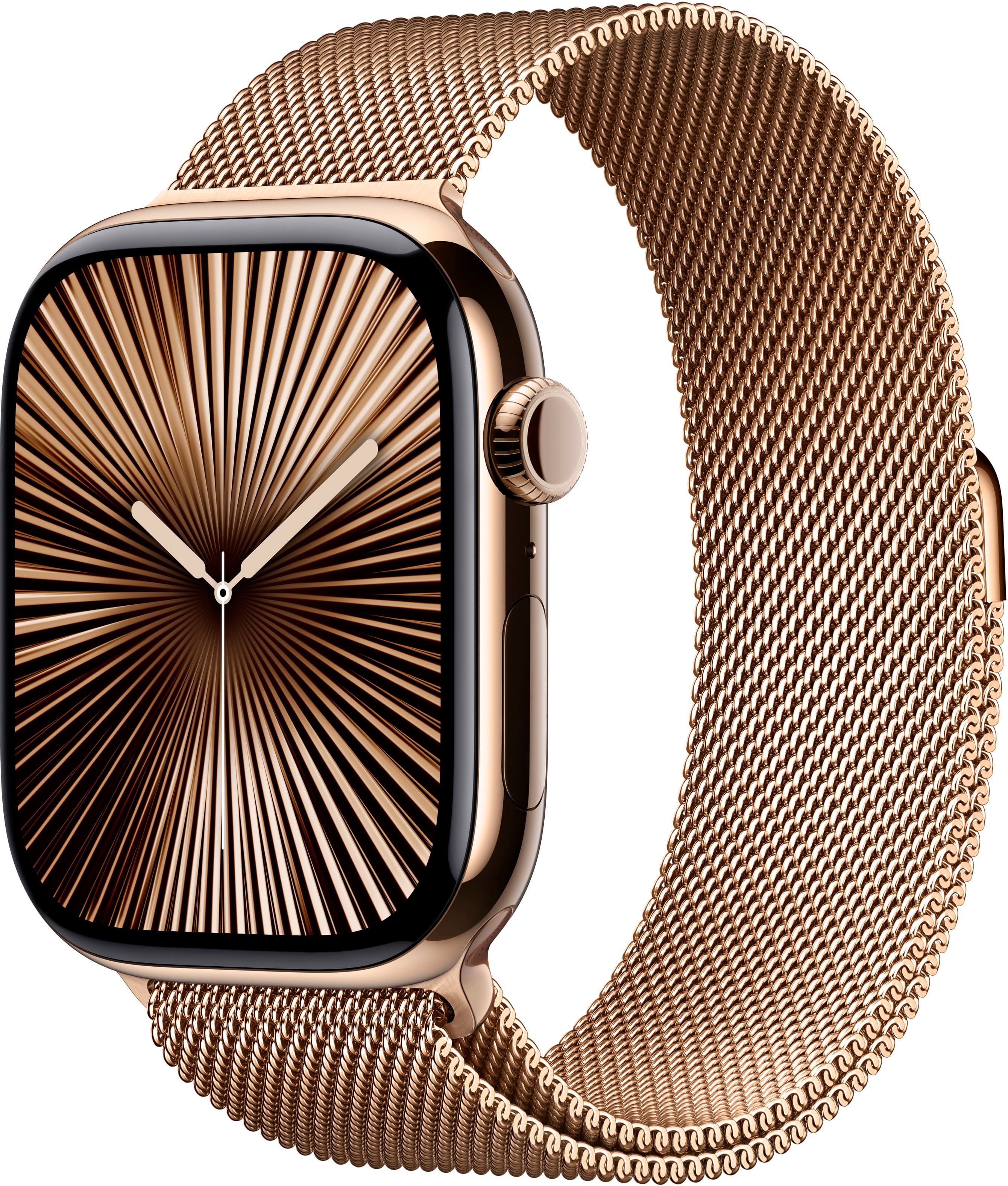 Apple Watch Series 10 (GPS+Cellular) 46mm Titanium Case with Gold Milanese Loop - S/M - Gold (AT&T) - (2024) - Angle_Zoom