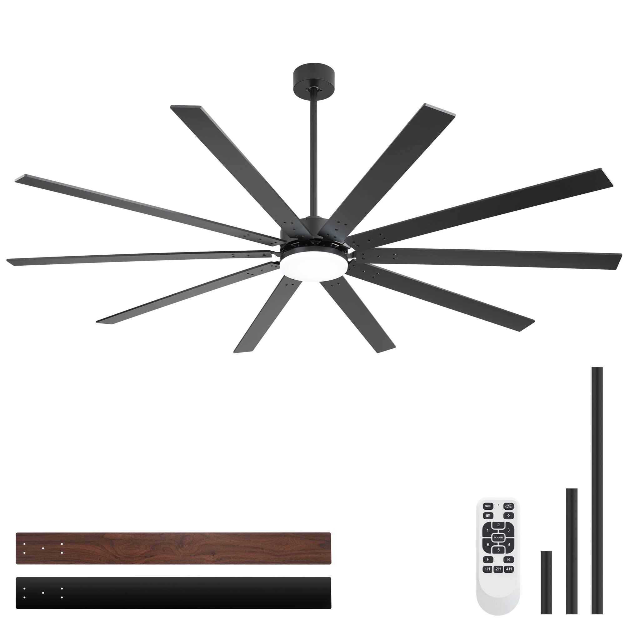 Alt View 9. Breezary - 84-Inch LED Ceiling Fan with 10 Plywood Blades,8/12/24-Inch Downrods, 6-Speed Remote Control - matte black and walnut.