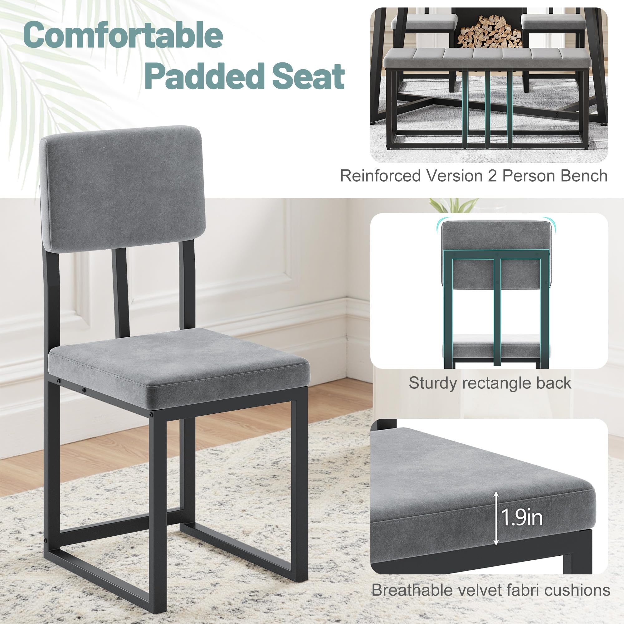 Comfortable Padded Seat  
Reinforced Version 2 Person Bench  
Sturdy rectangle back  
1.9in  
Breathable velvet fabric cushions