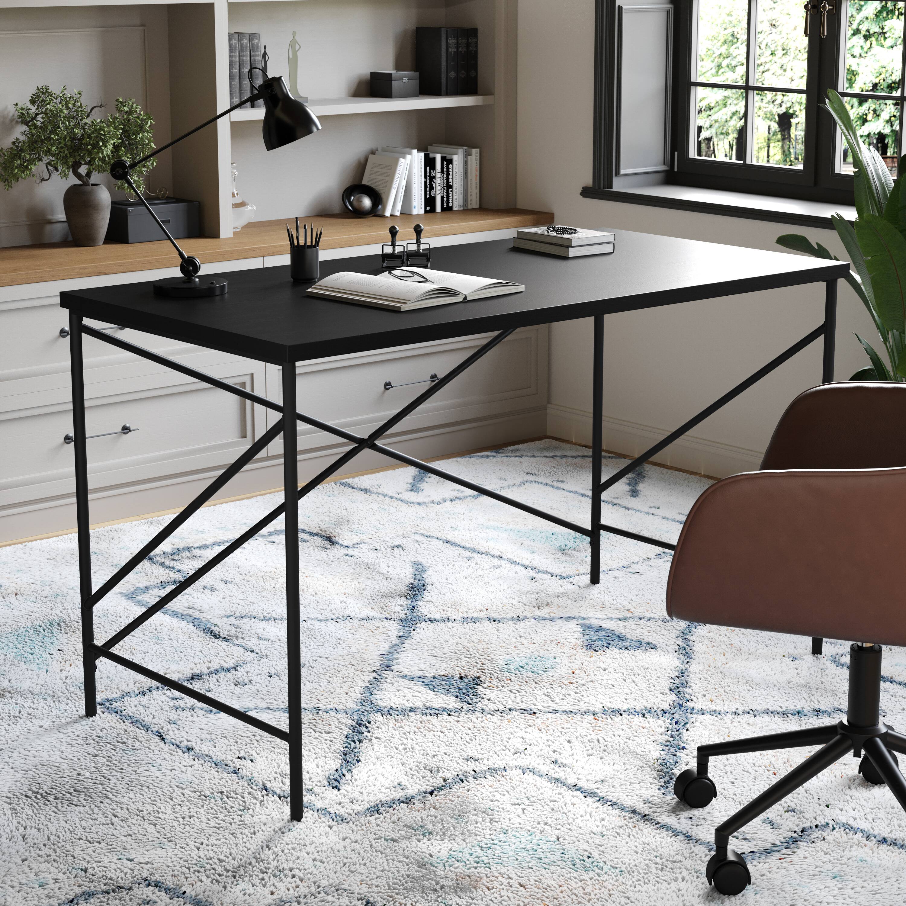 Alt View 11. Martha Stewart - Maddox Black Wood Grain Parsons Desk - Black Top/Oil Rubbed Bronze Frame.