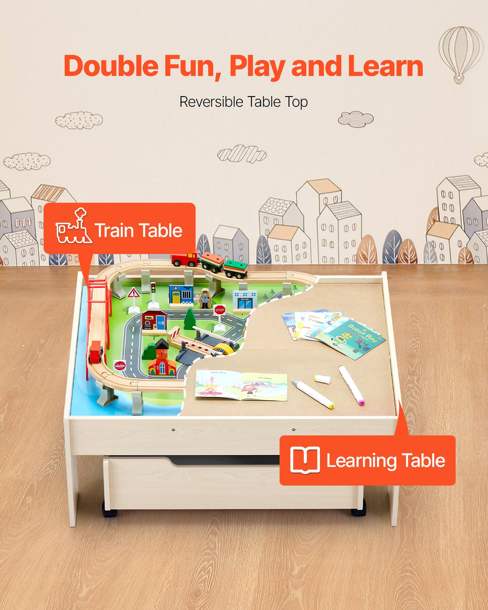 Double Fun, Play and Learn  
Reversible Table Top  

Train Table  

Learning Table