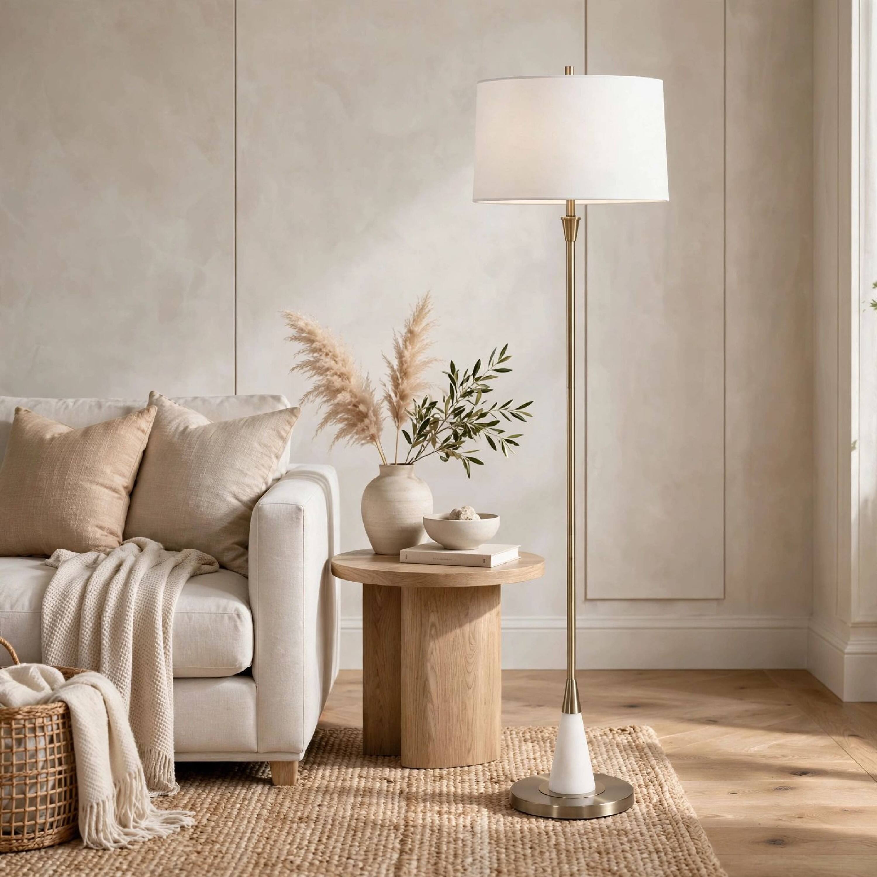 Alt View 4. Manhattan Lane - Floor Lamp, Linen Shade, Marble Base, 63 Inch.